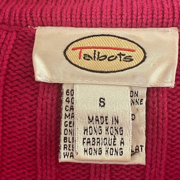 Talbots Fuchsia Pink Full Zip Sweater Cardigan Size SMALL Ribbed Knit Heavy Knit - Picture 7 of 8